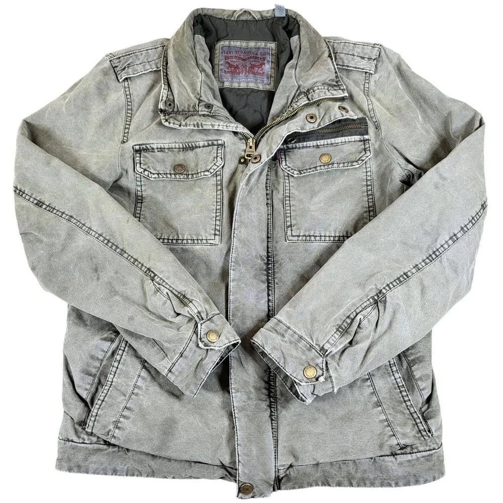 Levi‎ Strauss & Co. Men's Military Jacket Full Zip Quilted Lined Olive Small